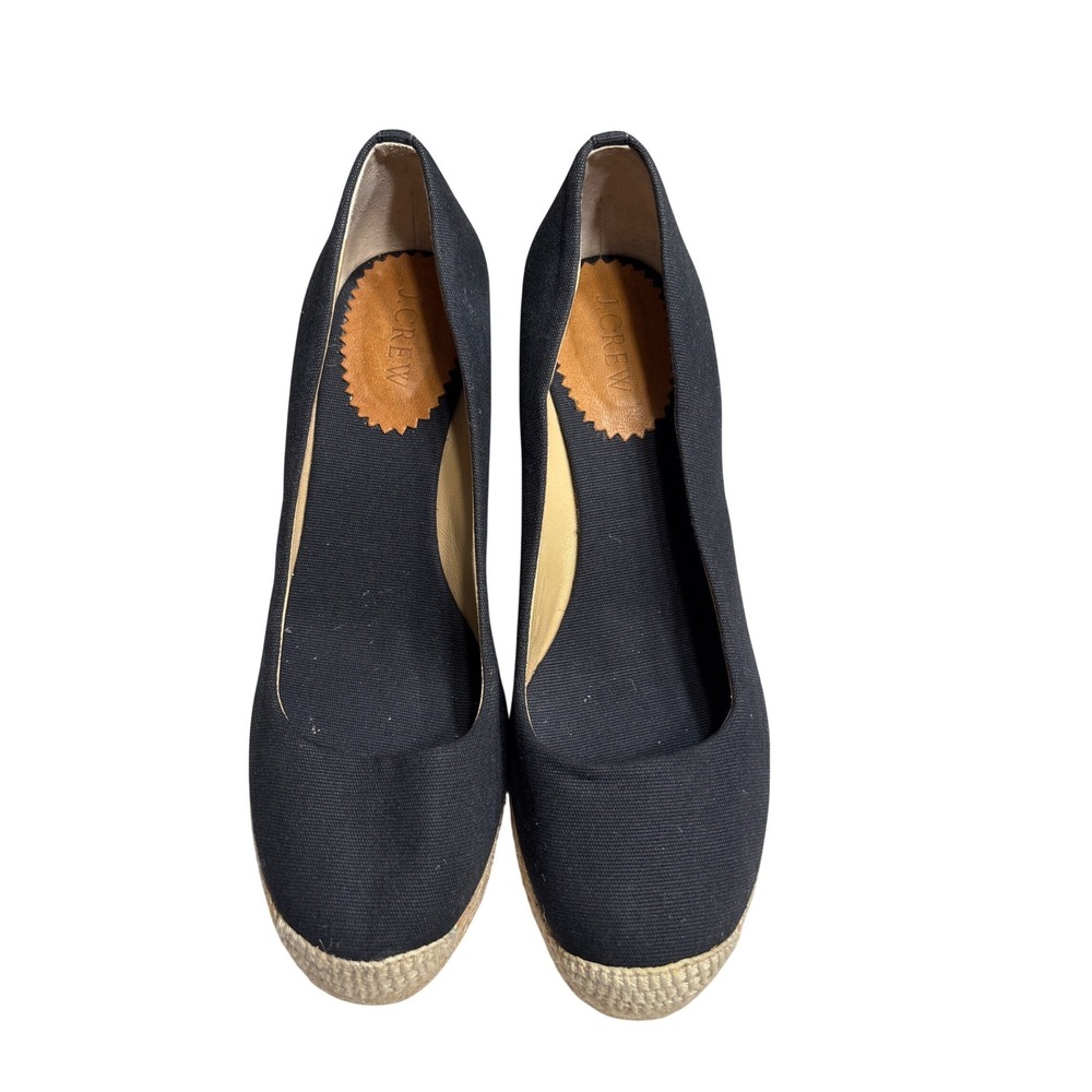 J.Crew‎ Womens Black Canvas Espadrille Wedge Pumps Shoes Size 8.5